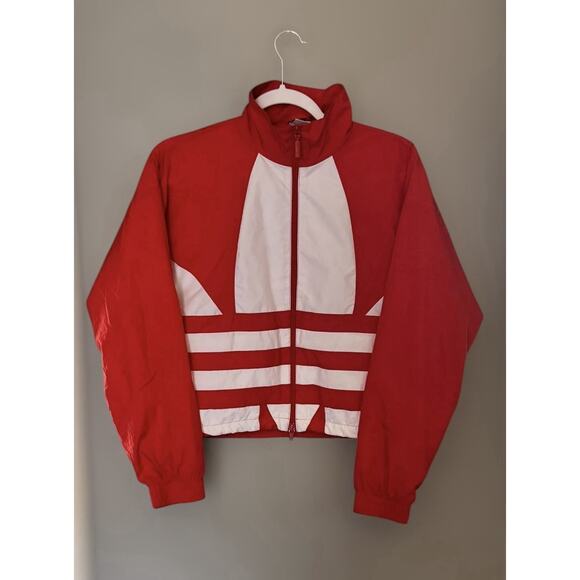 Adidas Womens XS Large Logo Red Track Zip Up Jacket Athleisure Retro Streetwear - Picture 3 of 11